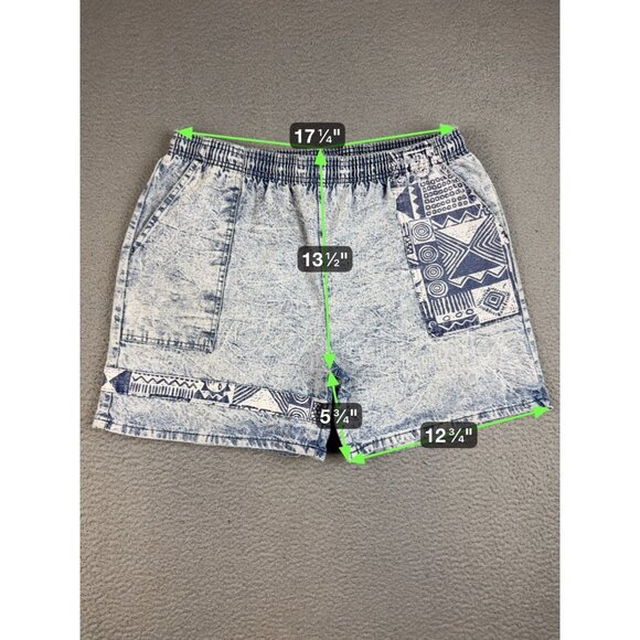 VTG 80s Acid Wash Jeans Shorts Womens Large 34x6" Aztec Elastic Waist USA Made - Picture 3 of 6
